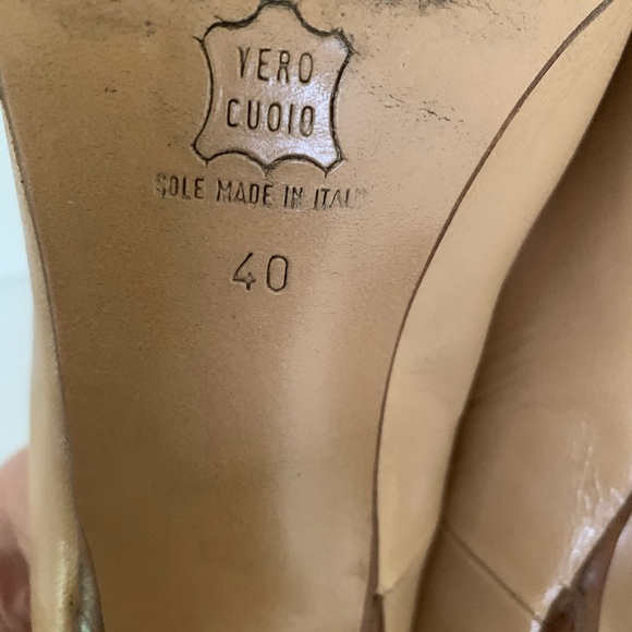 Italian shiny and soft natural tan color leather shoes square block heels Eu 40 - Picture 7 of 8